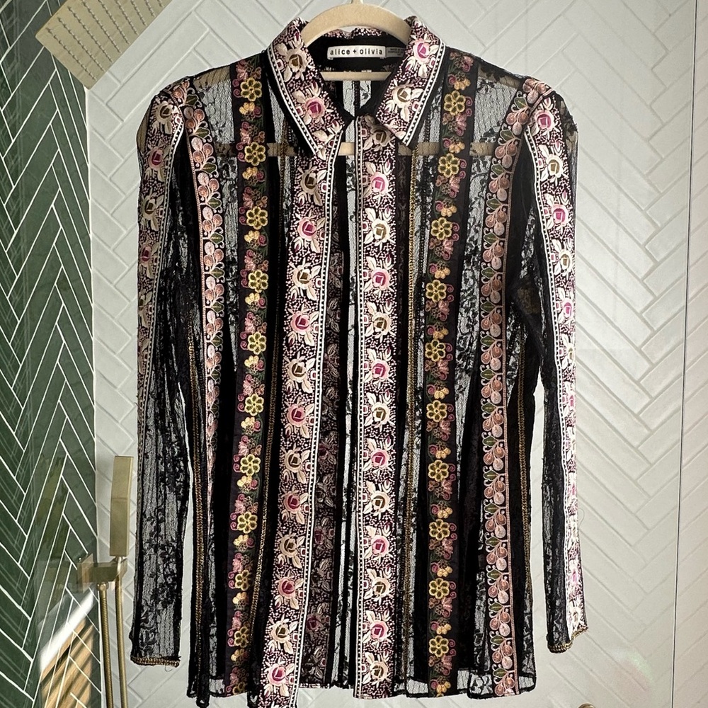 Alice & Olivia Lace Collared Shirt